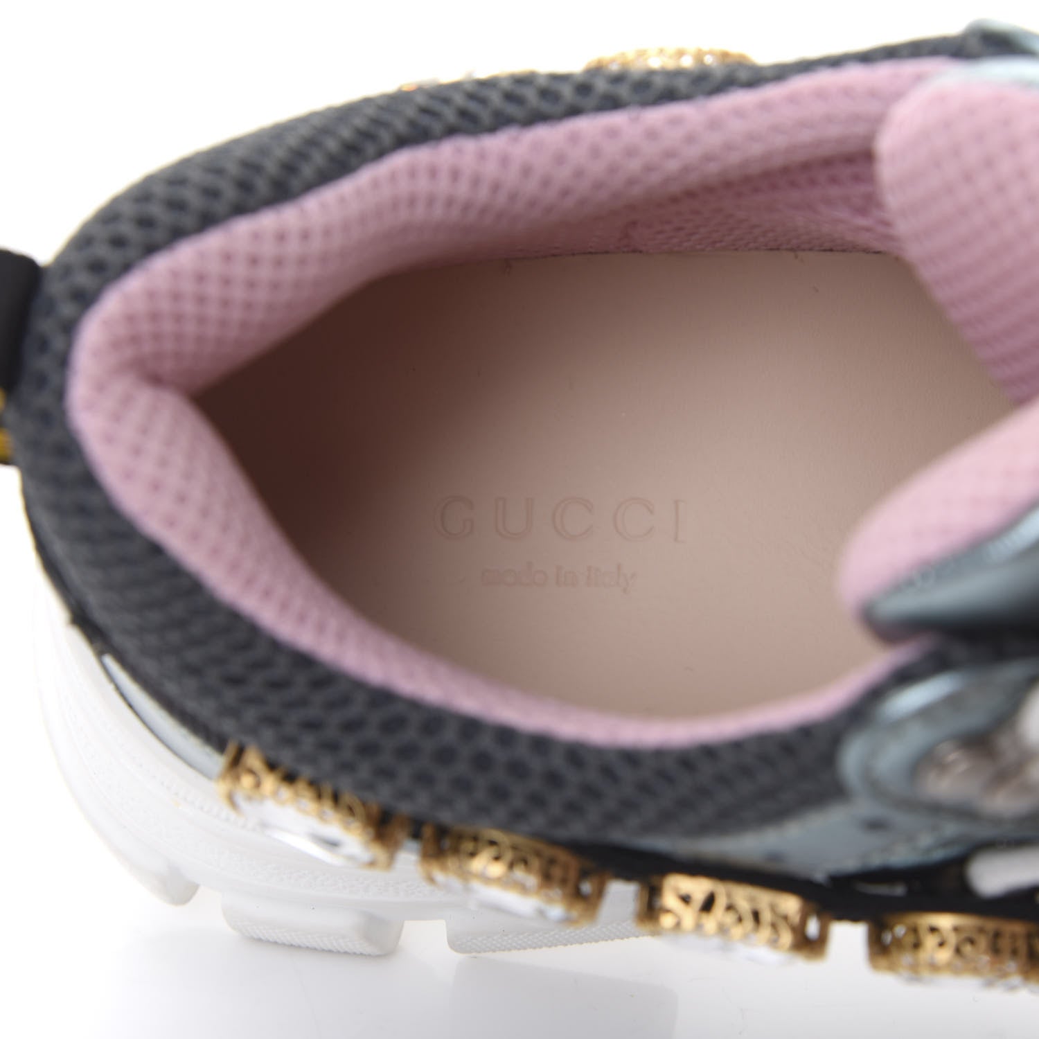 Gucci X SEGA Metallic Calfskin Removable Crystals Womens Flashtrek Sneakers 36.5 Lago Loess Silver 7 of 8