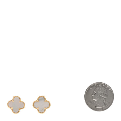 Van Cleef & Arpels 18K Yellow Gold Mother of Pearl Vintage Alhambra Earrings 2 of 5