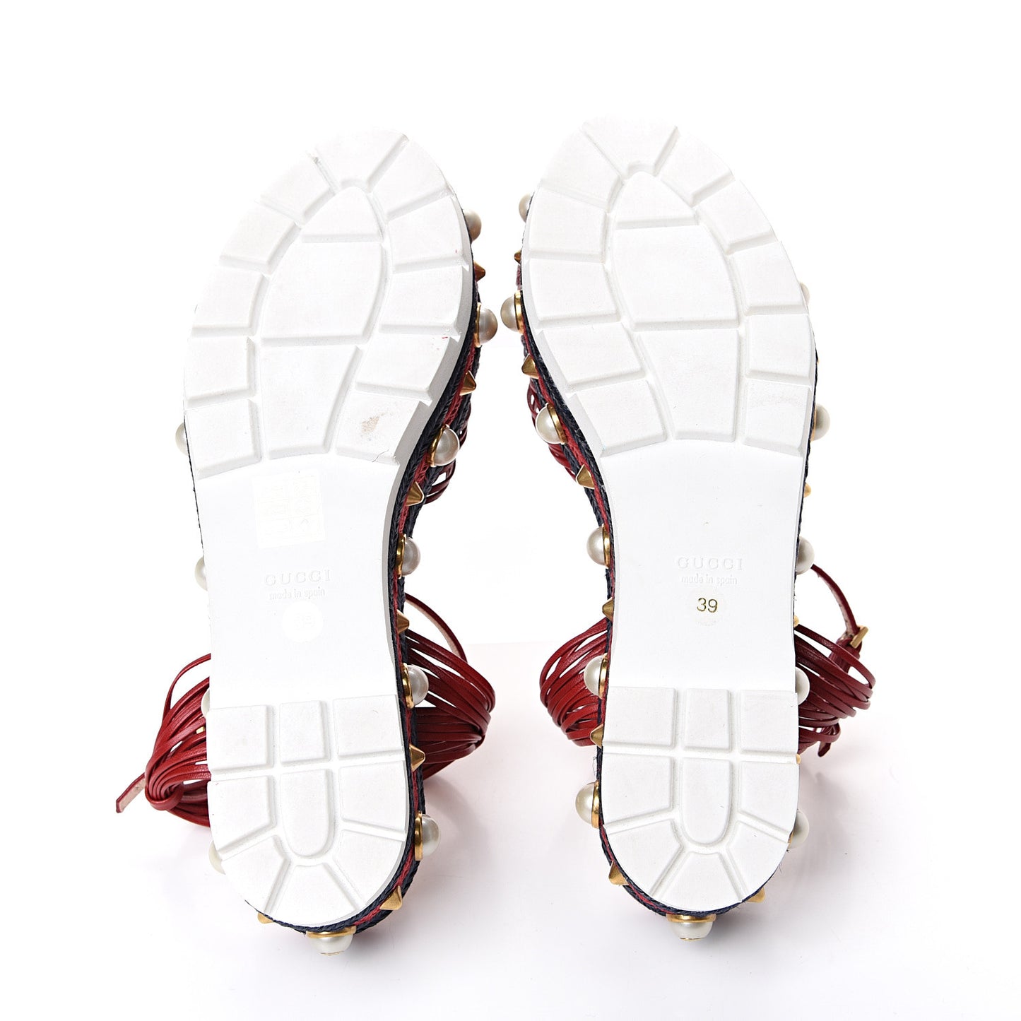 Raffia Calfskin Pearl Embellished Barbette Espadrille Sandals 39 Red