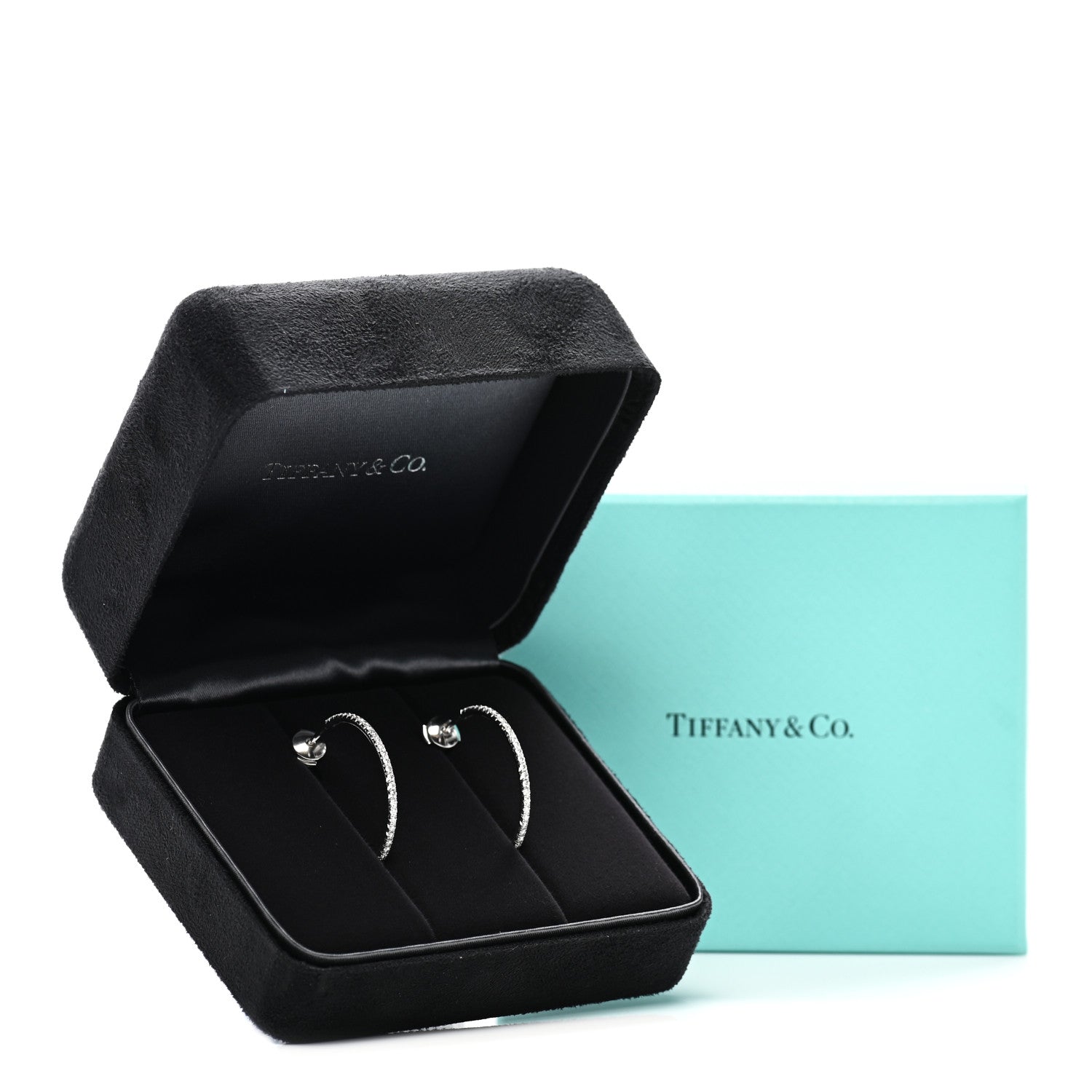 Tiffany 18K White Gold Diamond Medium Metro Hoop Earrings 5 of 5
