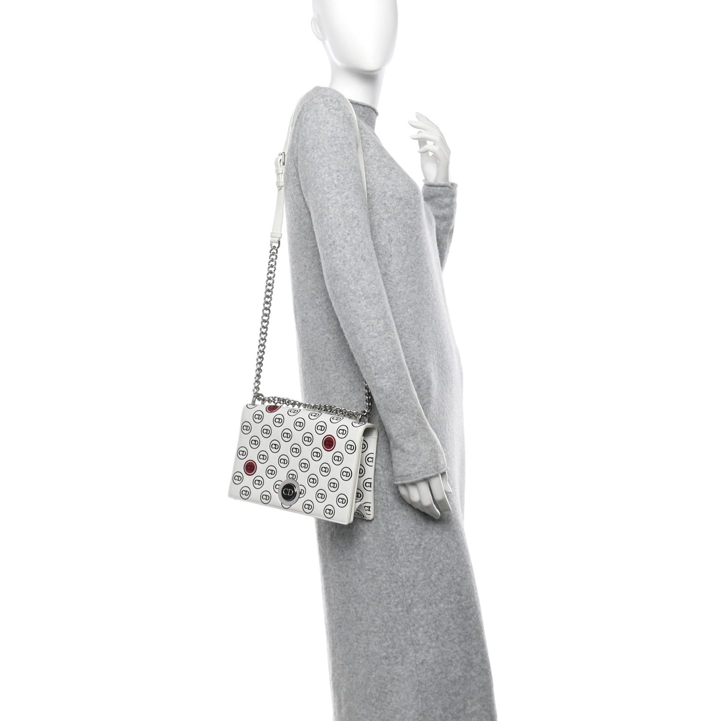 Calfskin Printed Medium Diorama Flap Bag White