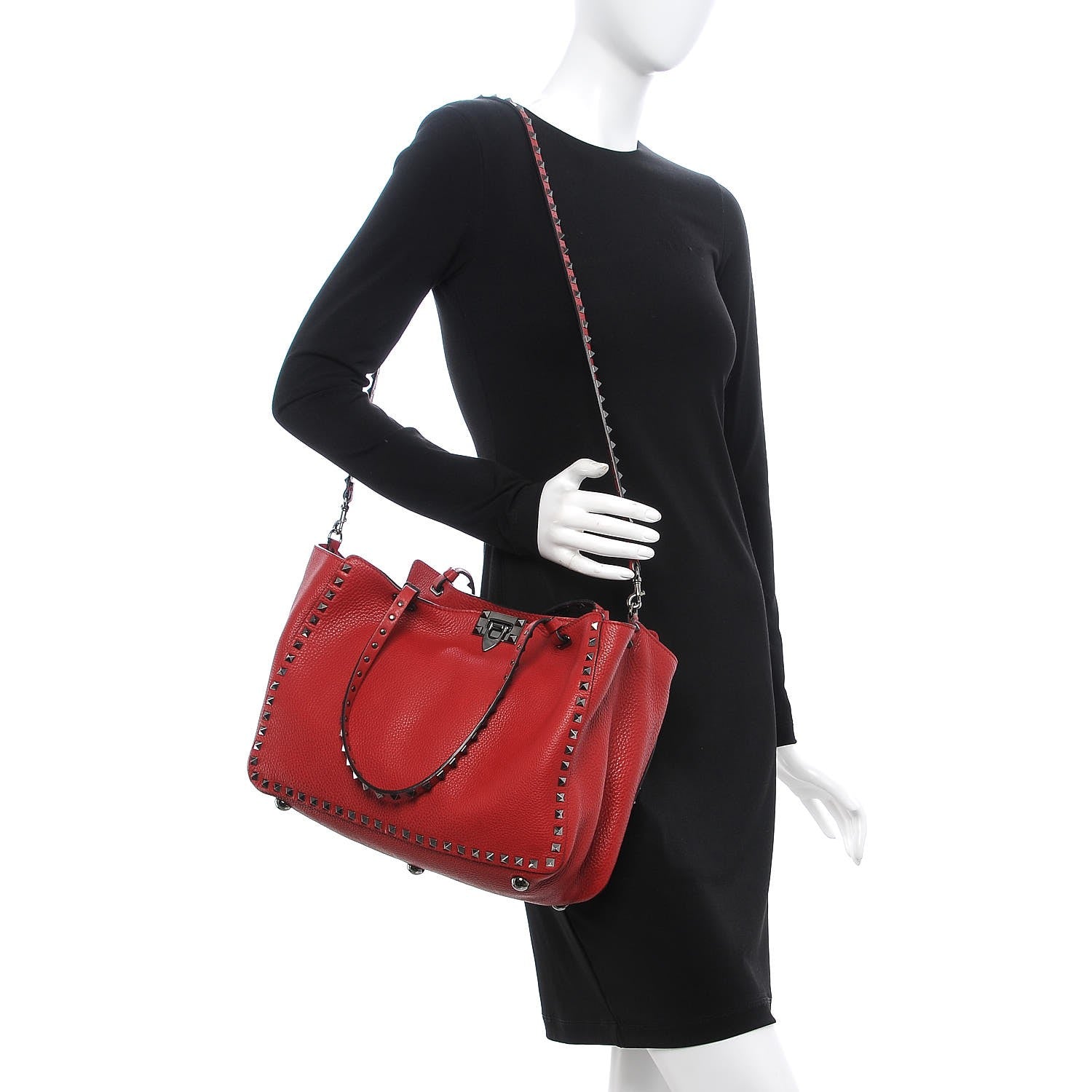 Valentino Garavani Pebbled Calfskin Medium Rockstud Tote Rosso Valentino 2 of 8