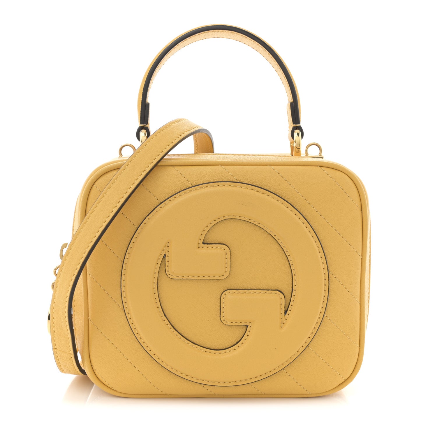 Sakai Be Green Calfskin Diagonal Stitched Blondie Top Handle Bag Buttercup
