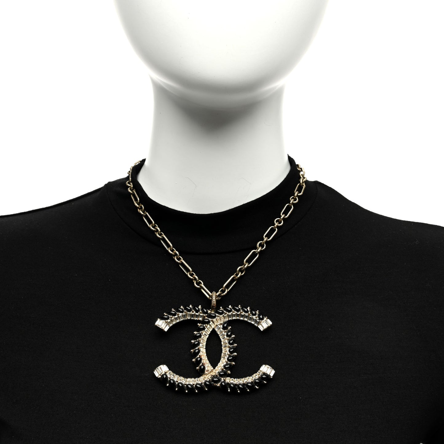 Crystal Resin Chain CC Pendant Necklace Black Gold