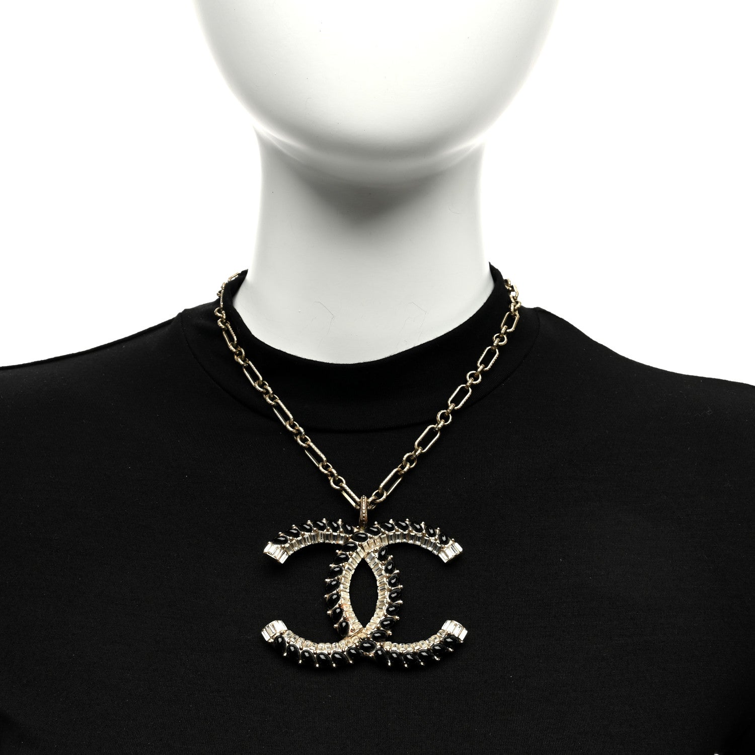 Chanel Crystal Resin Chain CC Pendant Necklace Black Gold 2 of 5