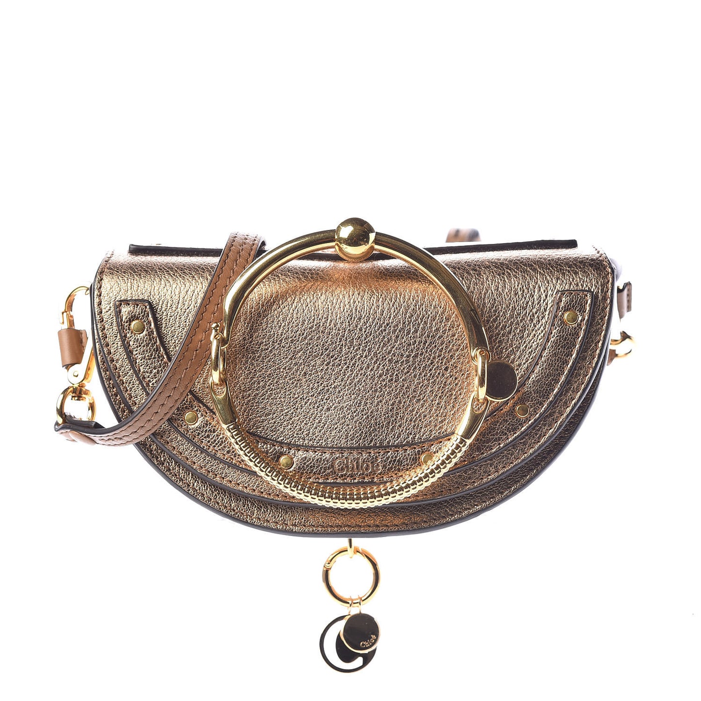 Metallic Calfskin Small Nile Bracelet Minaudiere Bag Gold