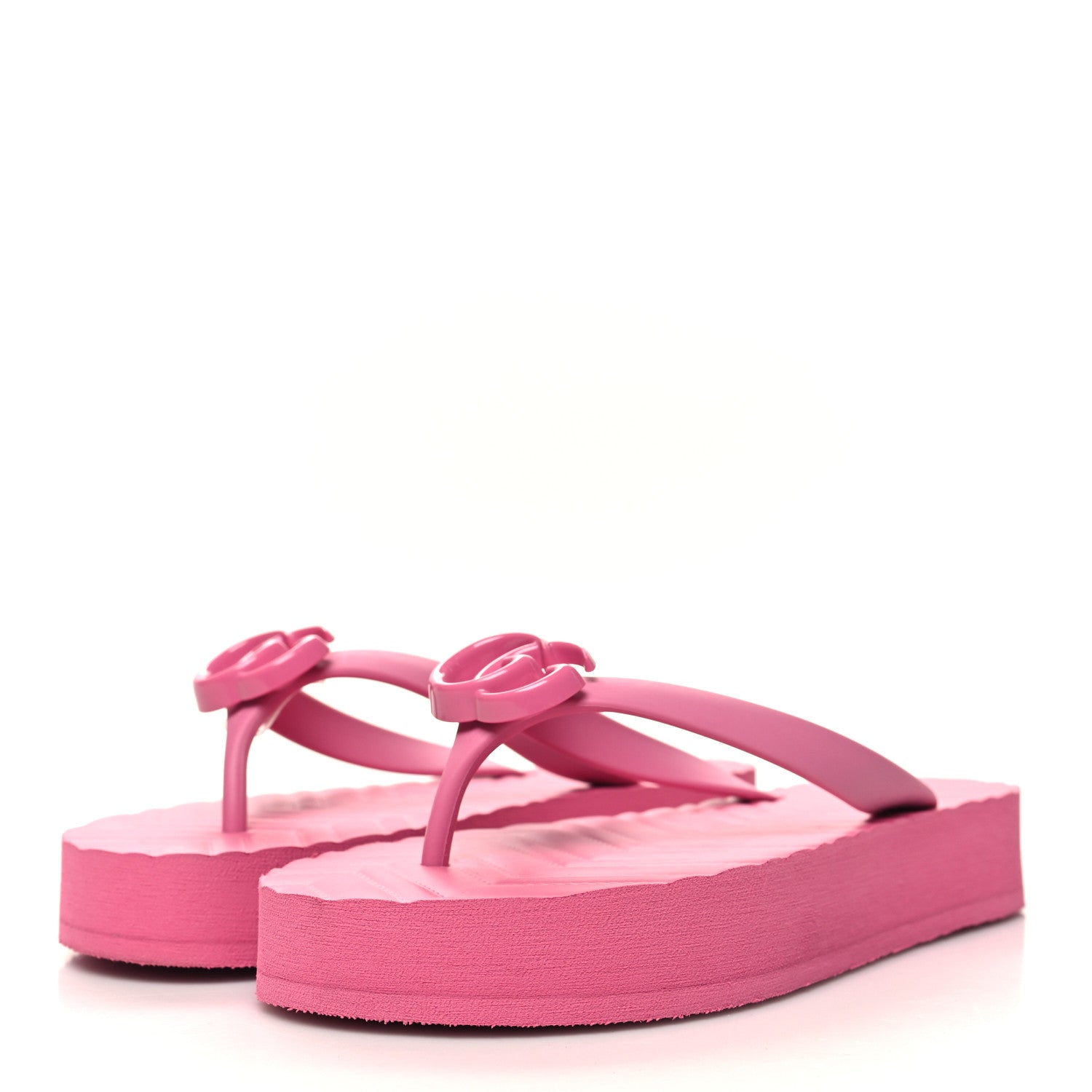 Gucci Rubber Chevron Womens GG Thong Sandals 36 Pink Tropical Flower 3 of 8