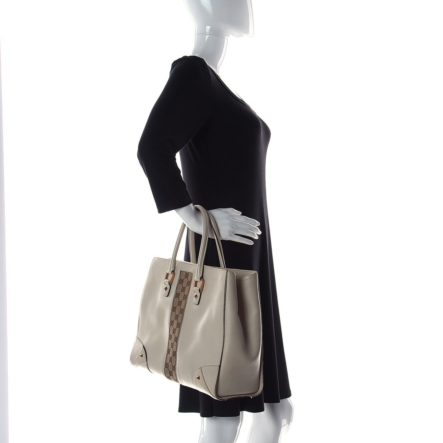 Monogram Calfskin Medium Tote Bag Off White