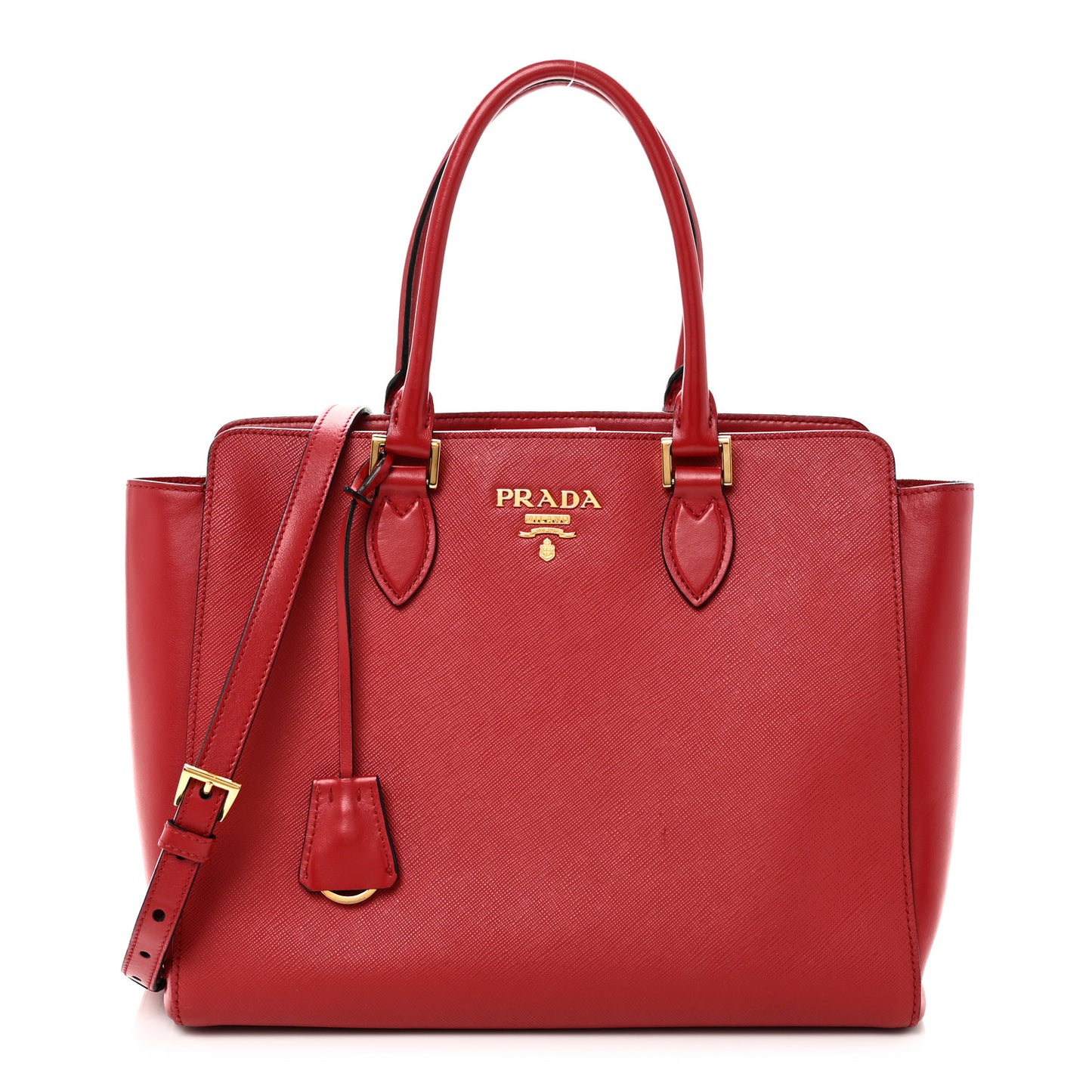 Saffiano Soft Calfskin Small Zippered Tote Fuoco