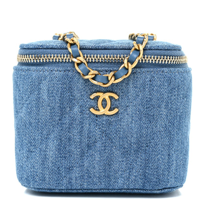 Chanel Denim Quilted Mini Pearl Crush Vanity Case With Chain 1 of 11
