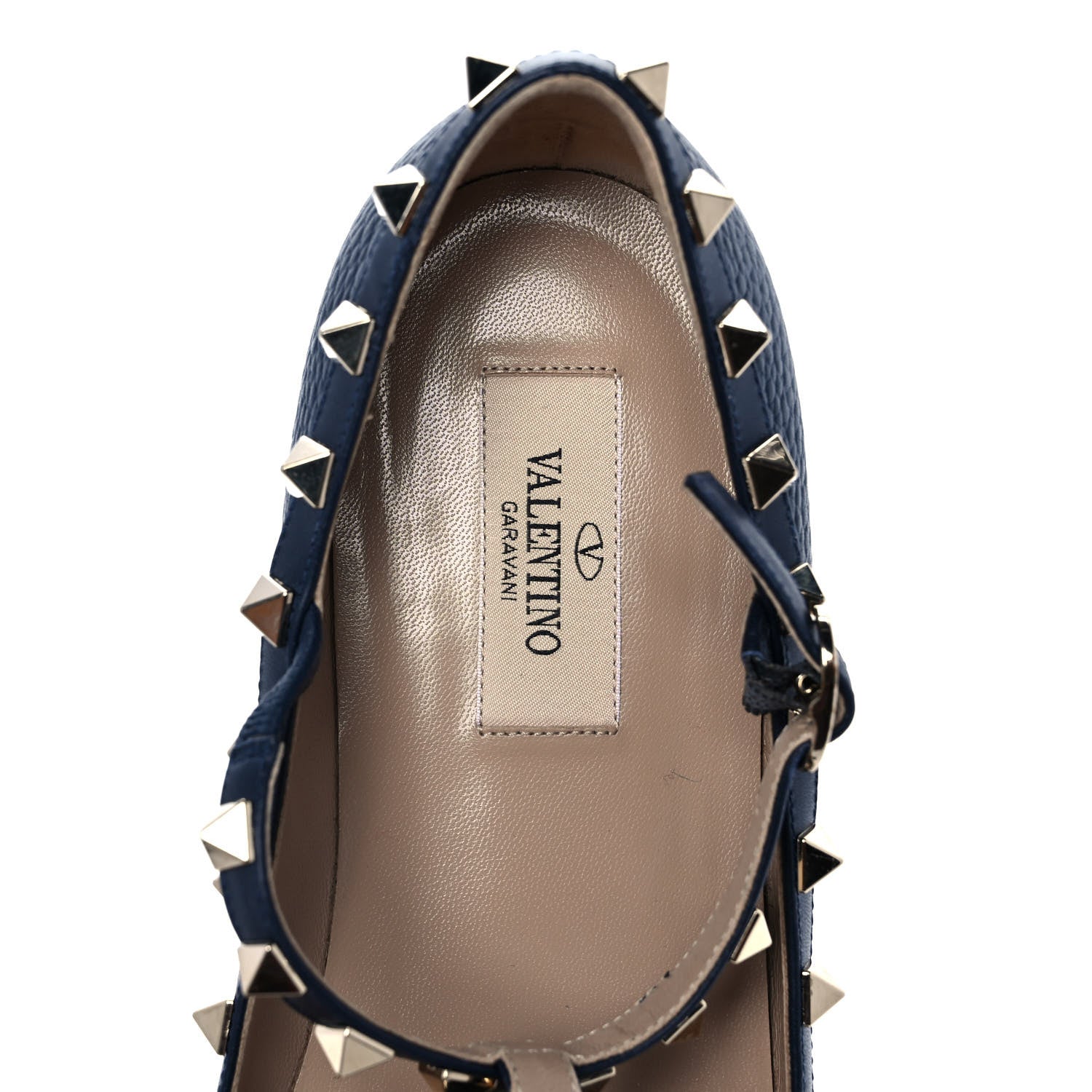 Valentino Garavani Pebbled Calfskin Rockstud Cage Ballerina Flats 39 Dark Blue 7 of 8