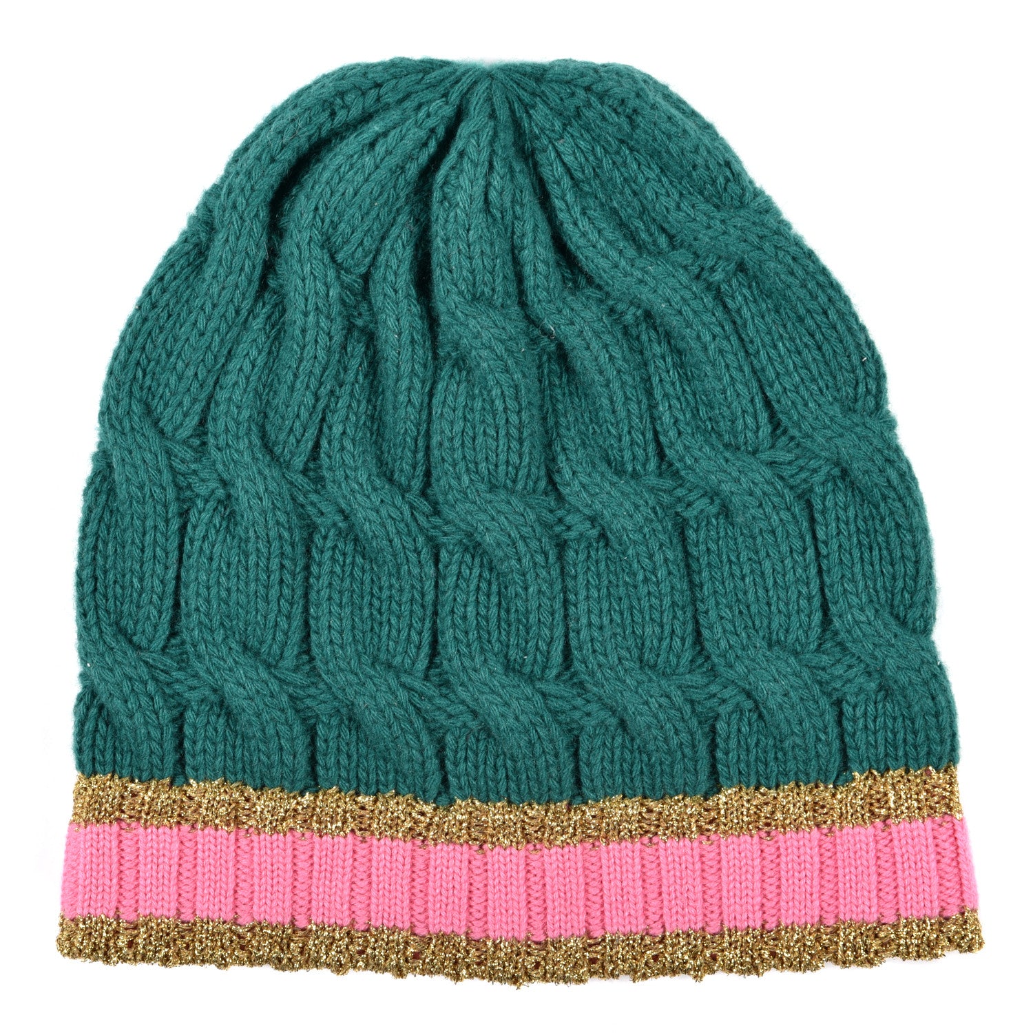 Gucci Wool Cashmere Polyamide Cable Knit Bonhate Beanie Hat M Grass Green Pink 1 of 4