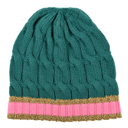Gucci Wool Cashmere Polyamide Cable Knit Bonhate Beanie Hat M Grass Green Pink 1 of 4
