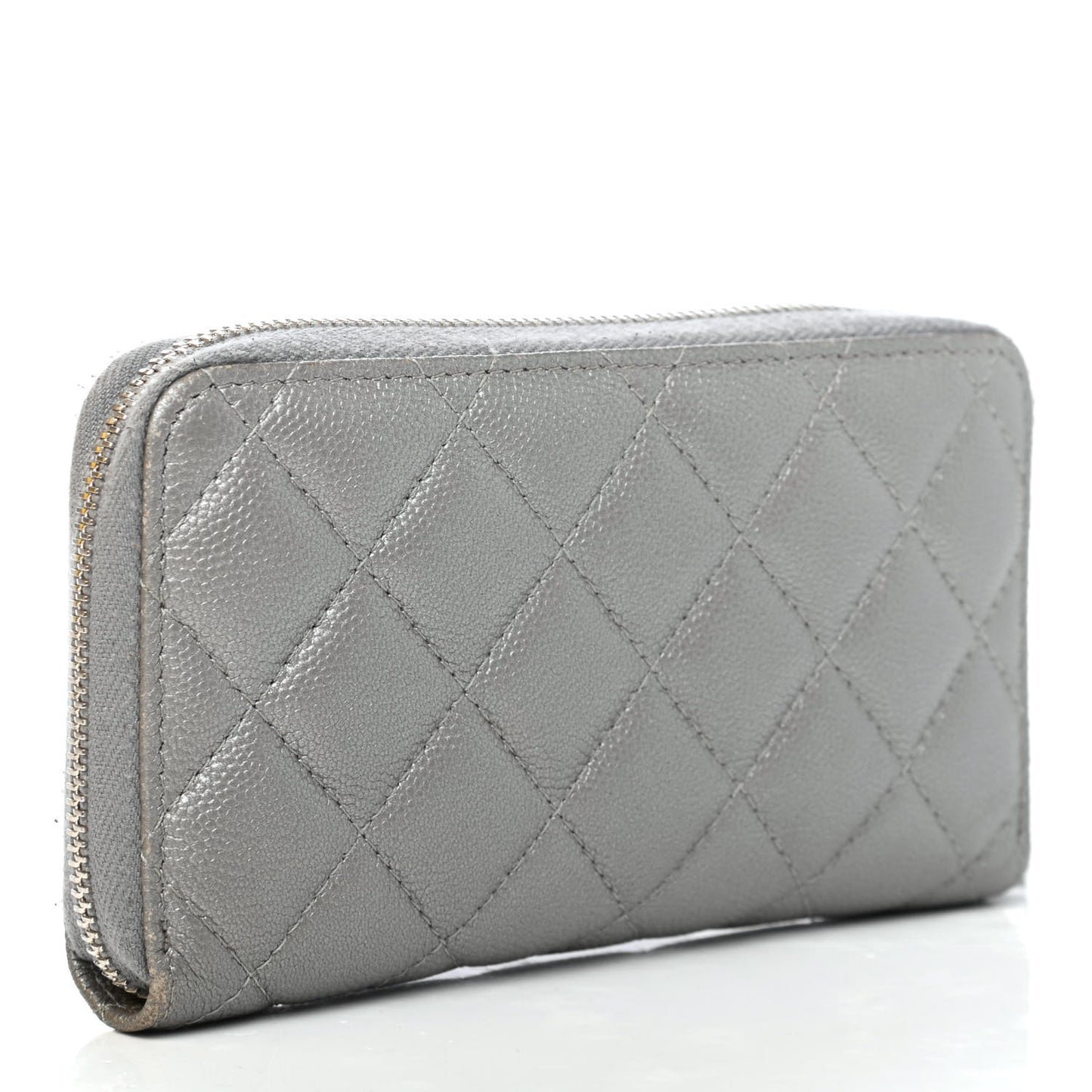 Metallic Caviar Quilted Medium Maxi CC Zip Around Wallet Grey