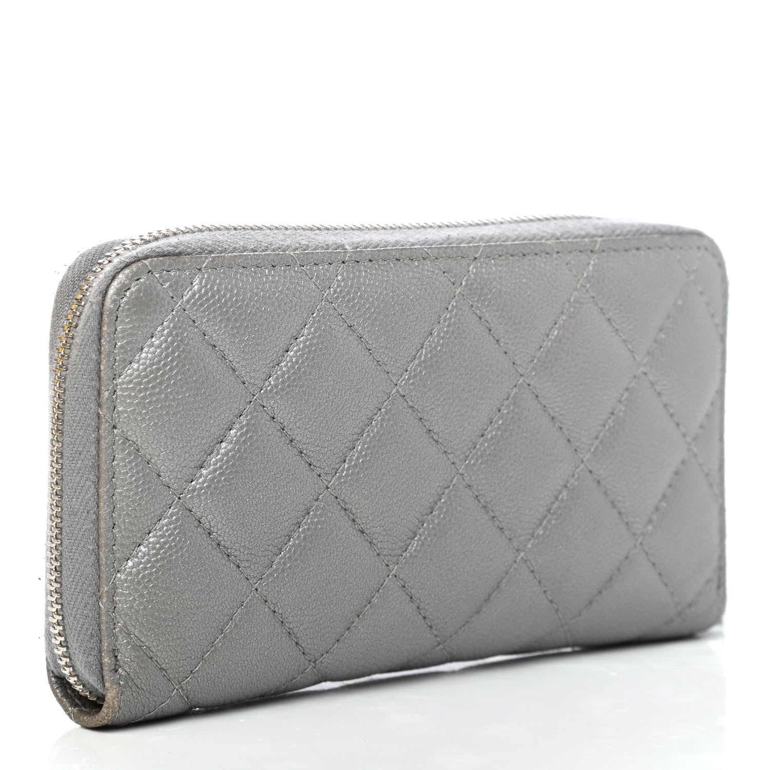 Chanel Metallic Caviar Quilted Medium Maxi CC Zip Around Wallet Grey 2 of 4
