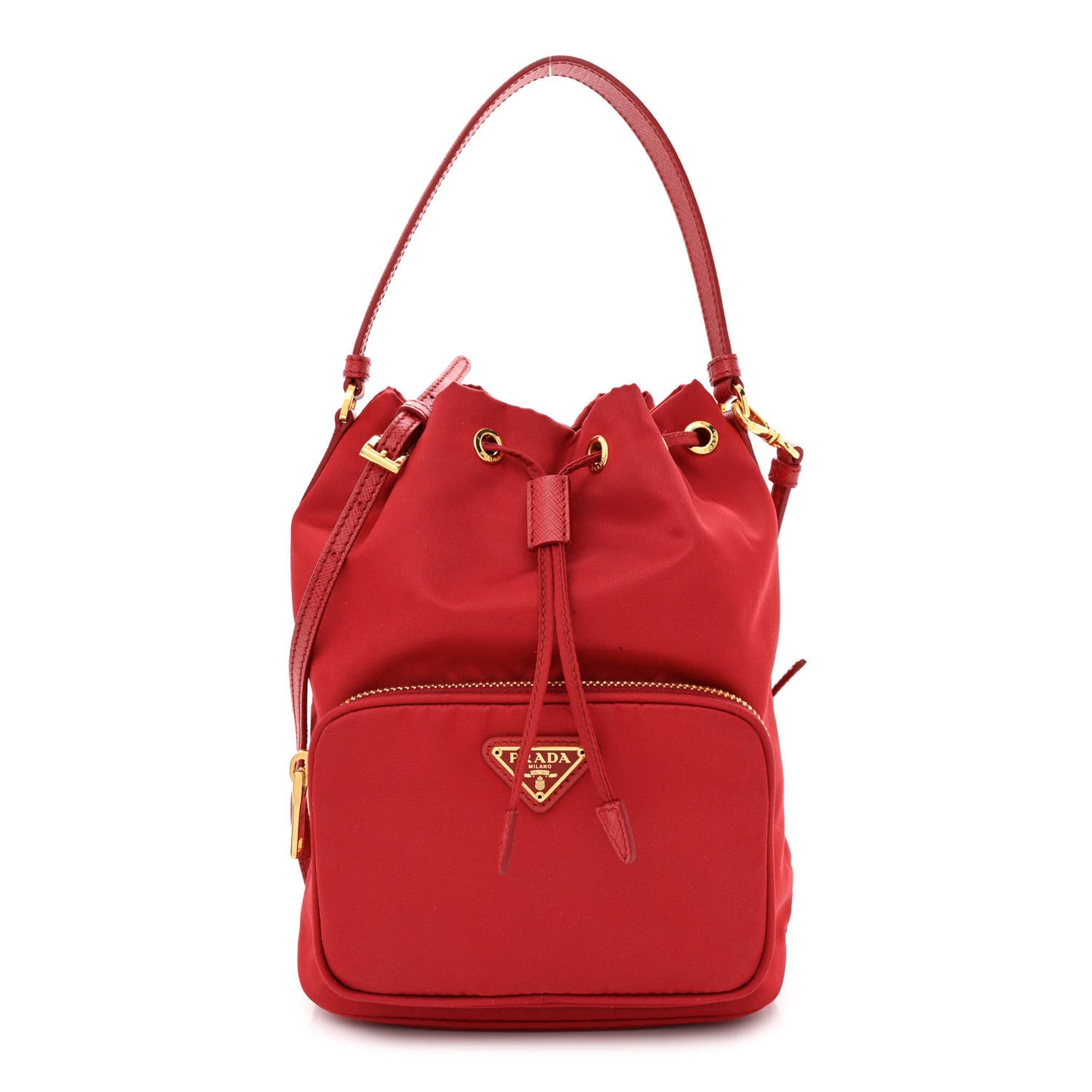 Nylon Vela Saffiano Mini Bucket Crossbody Bag Fuoco