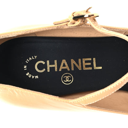 Chanel Shiny Goatskin Pearls Cap Toe Open Slingback Pumps 39 Beige Black 8 of 8