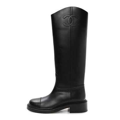 Chanel Calfskin Cap Toe CC Riding Boots 39.5 Black 1 of 8