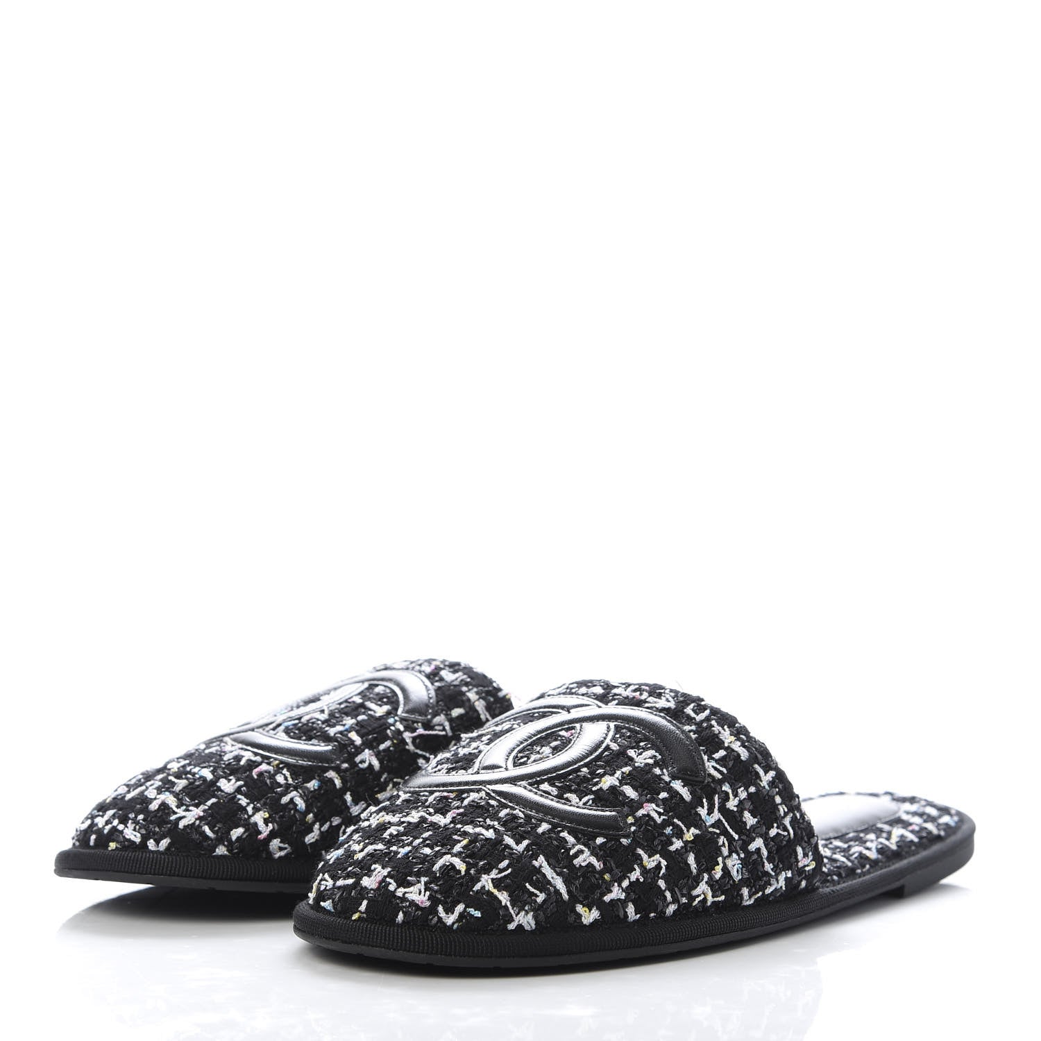 Chanel Tweed CC Flat Mules S Black 3 of 10