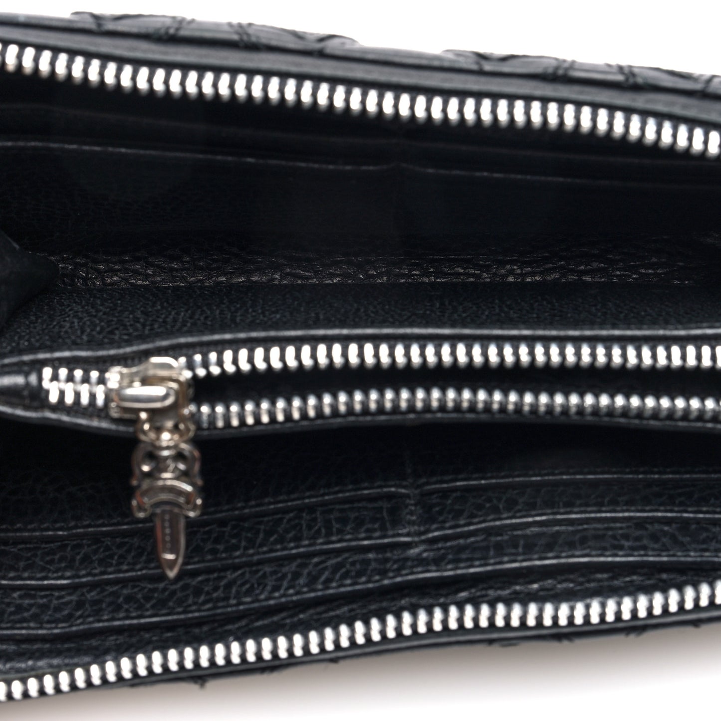 Lambskin Cemetery Cross Zip Wallet Black