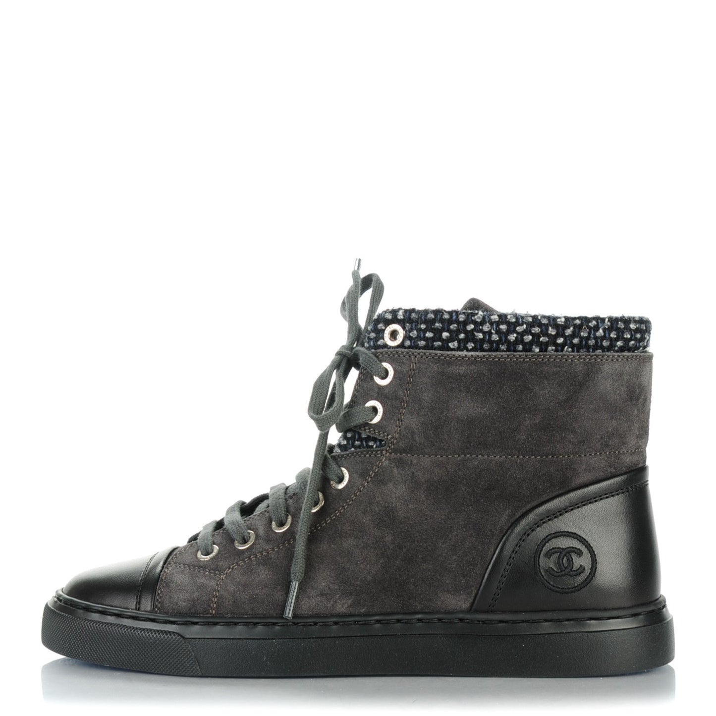 Suede Tweed High Top Sneakers 37 Dark Grey