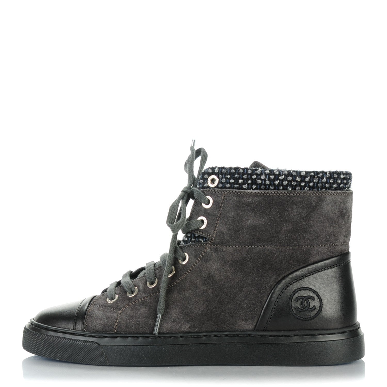 Chanel Suede Tweed High Top Sneakers 37 Dark Grey 1 of 7