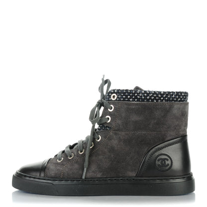 Chanel Suede Tweed High Top Sneakers 37 Dark Grey 1 of 7