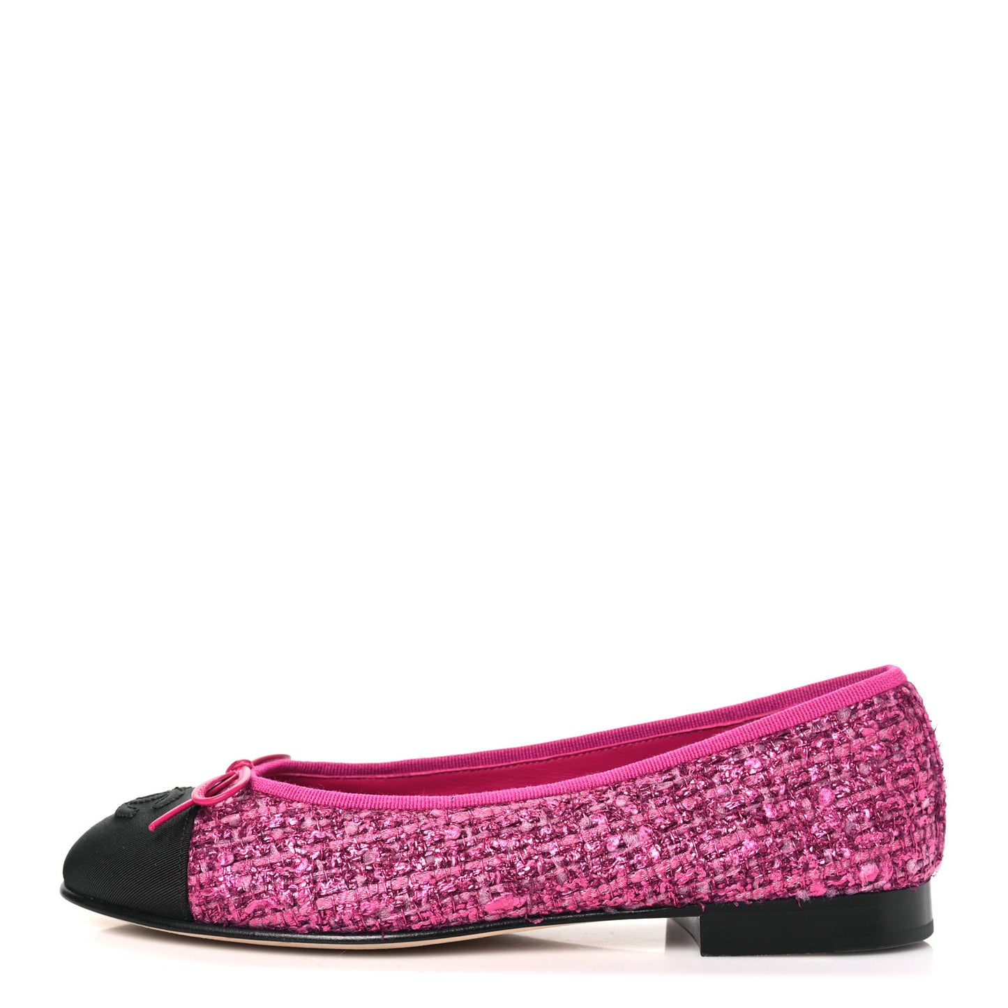 Coated Tweed Grosgrain Cap Toe Ballerina Flats 36.5 Dark Pink Black
