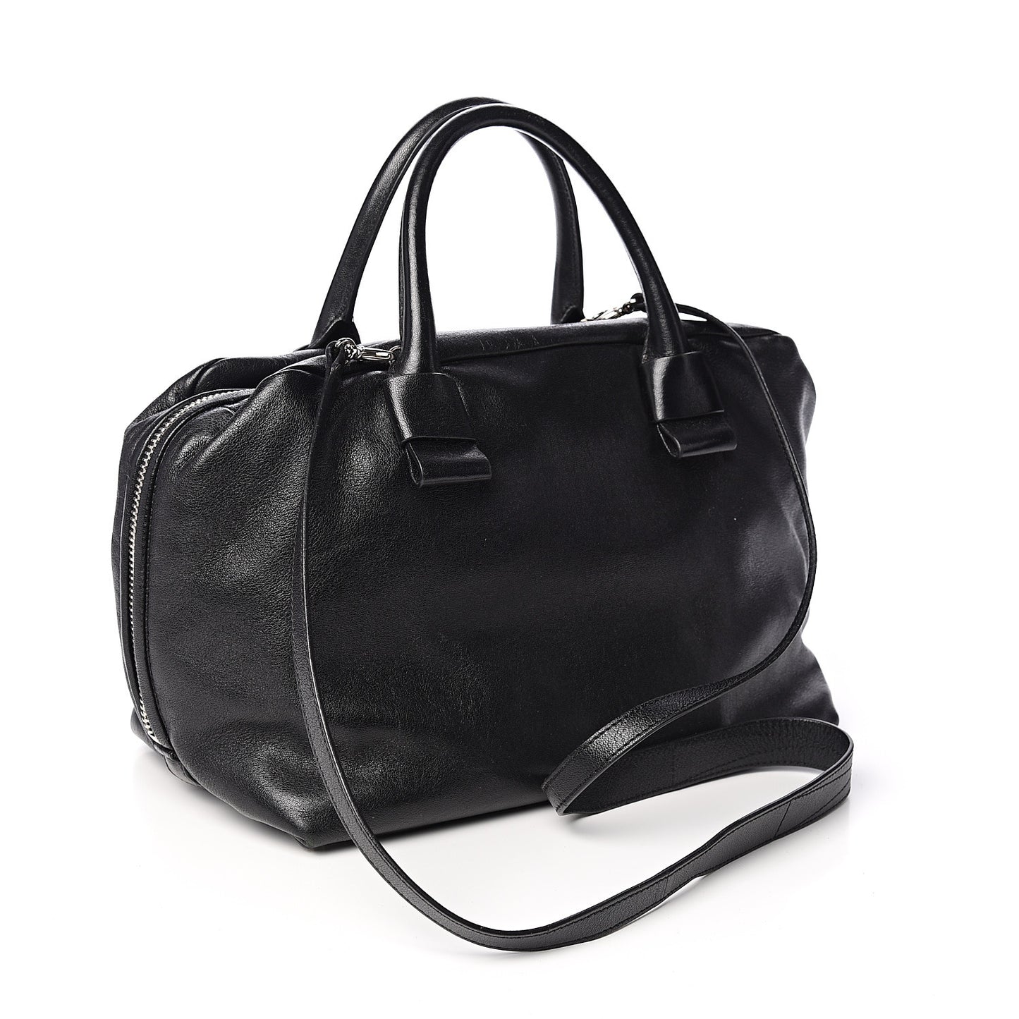 Calfskin Striped Antonia Satchel Black White