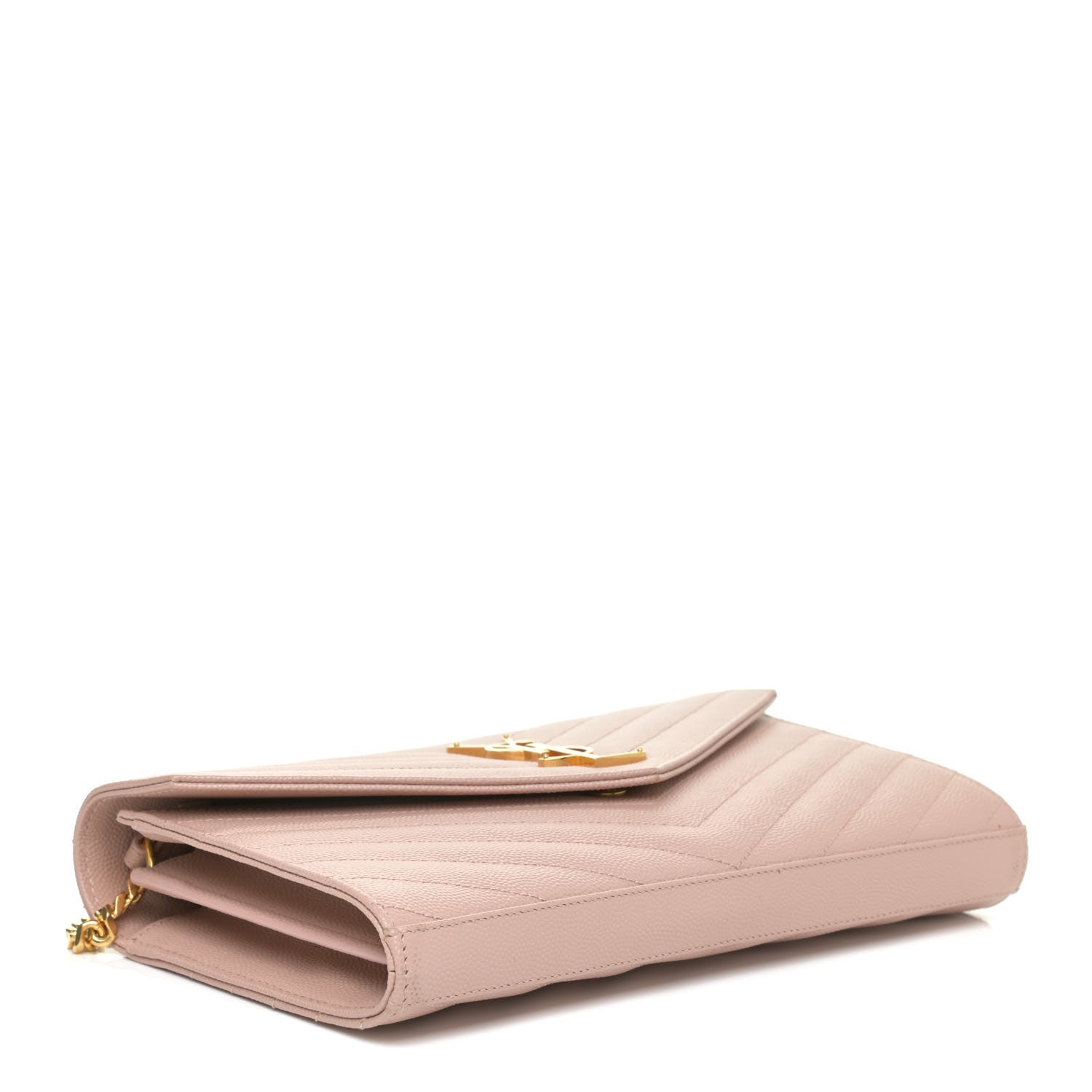 Saint Laurent Grain De Poudre Matelasse Chevron Monogram Chain Wallet Pale Blush 4 of 15