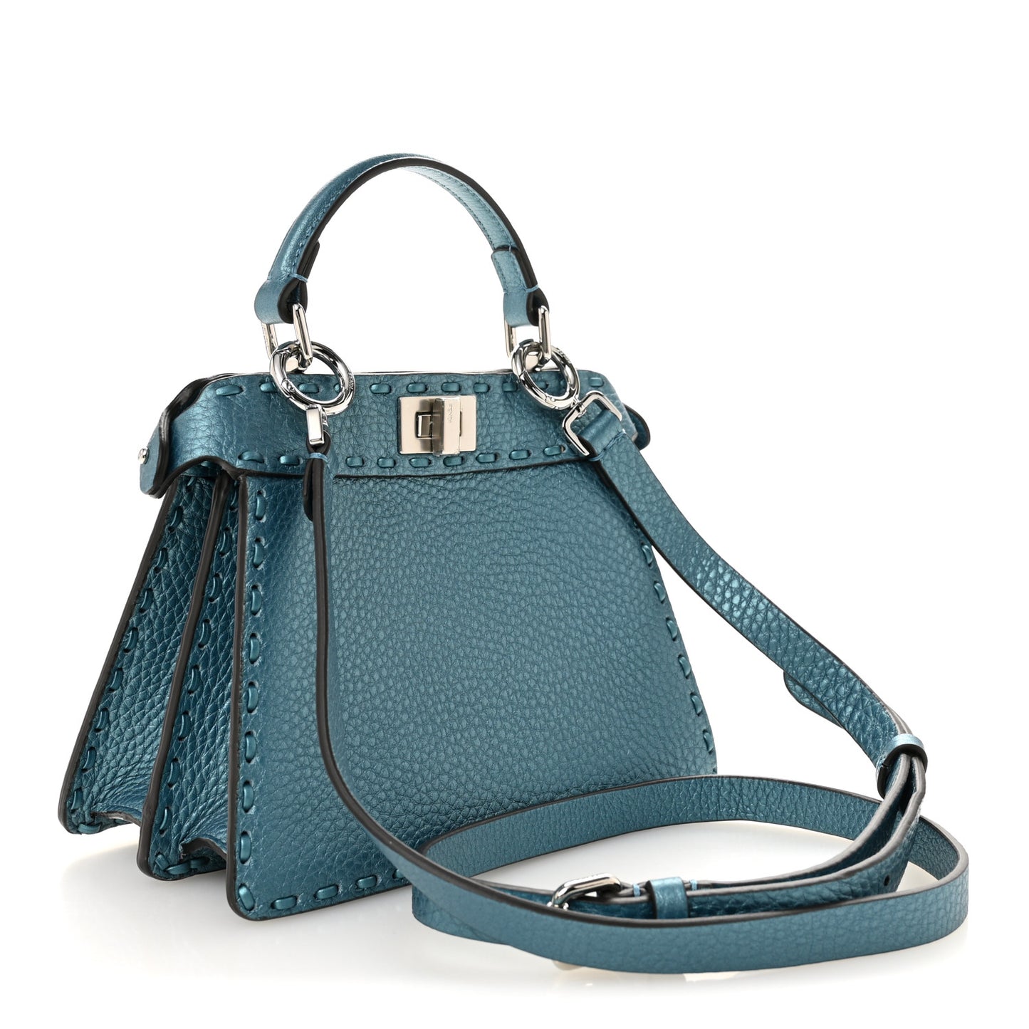 Metallic Cuoio Roma Sellerissima Nappa Sintetica Tape Stitch Petite Peekaboo I SEE U Iconic Satchel Placca Argento