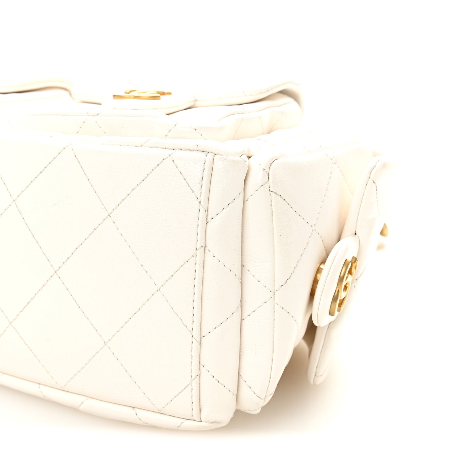 Shiny Lambskin Quilted Trendy Pockets Hobo White