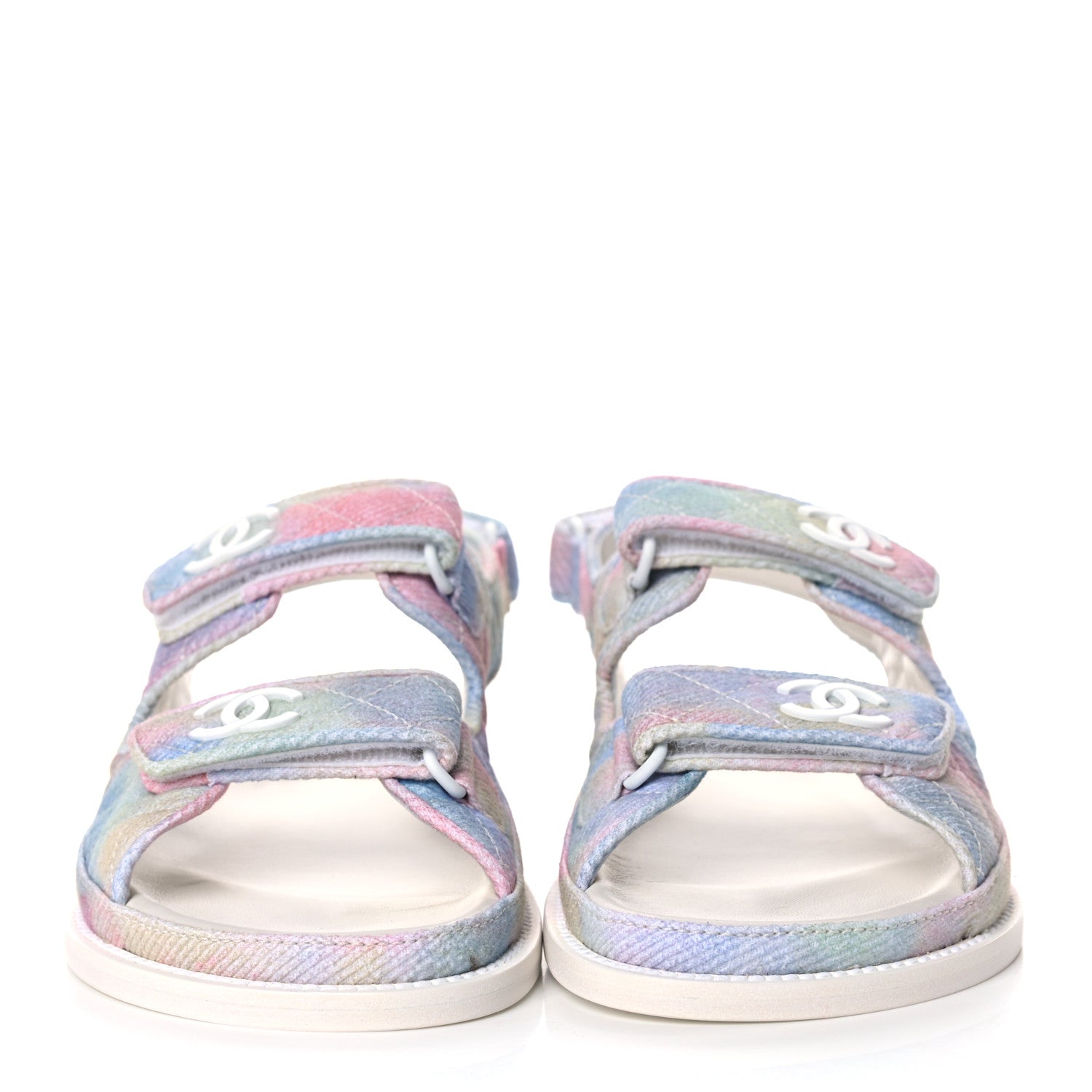 Chanel Printed Fabric Quilted Dad Sandals 38 Green Pink Blue 2 of 9