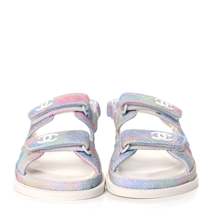 Chanel Printed Fabric Quilted Dad Sandals 38 Green Pink Blue 2 of 9