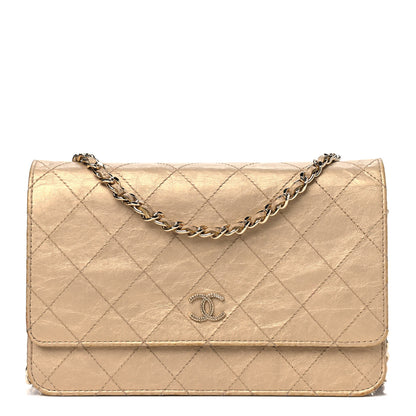 Chanel Metallic Aged Calfskin Quilted Wallet On Chain WOC Gold 1 of 7