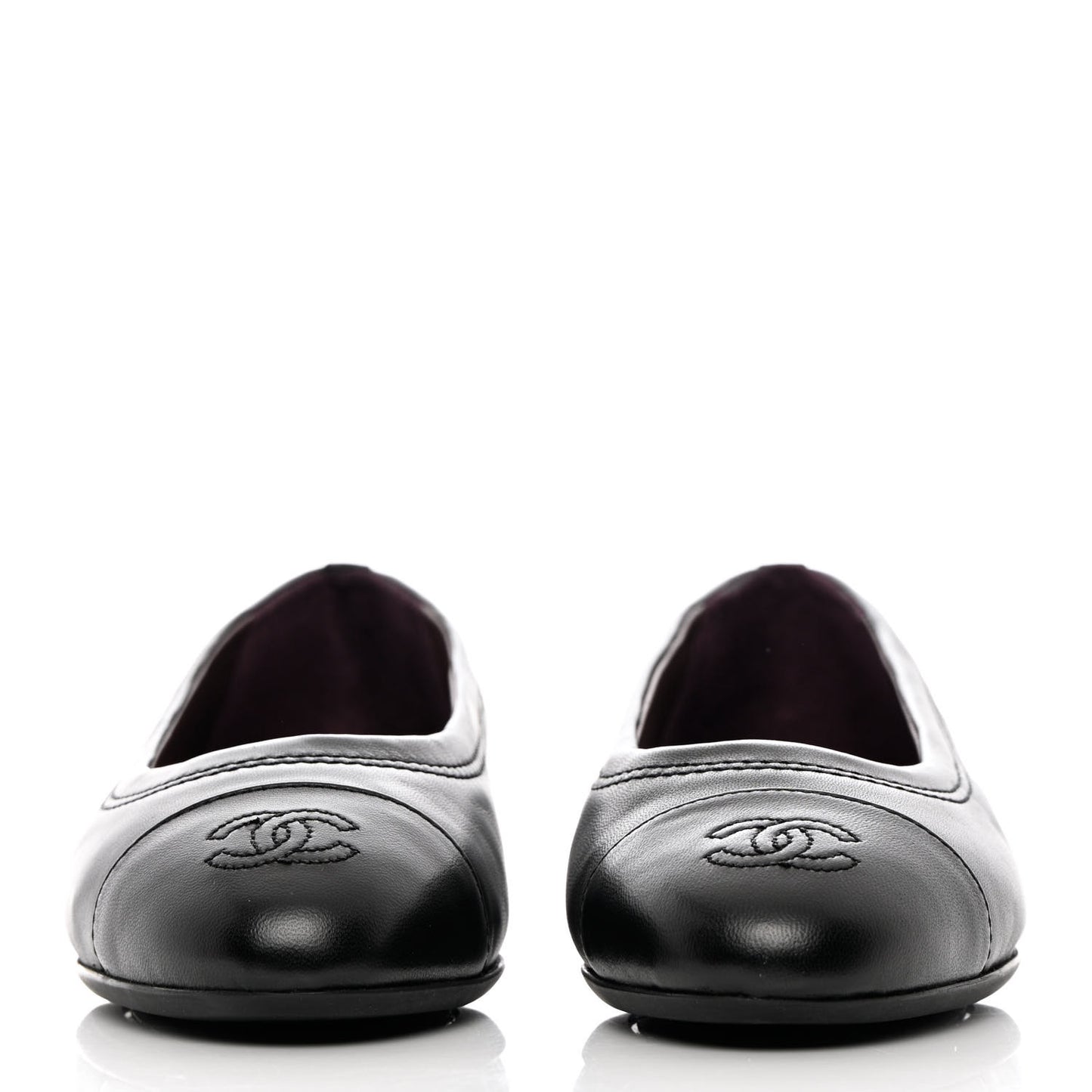 Calfskin CC Cap Toe Uniform Ballerina Flats 36 Black