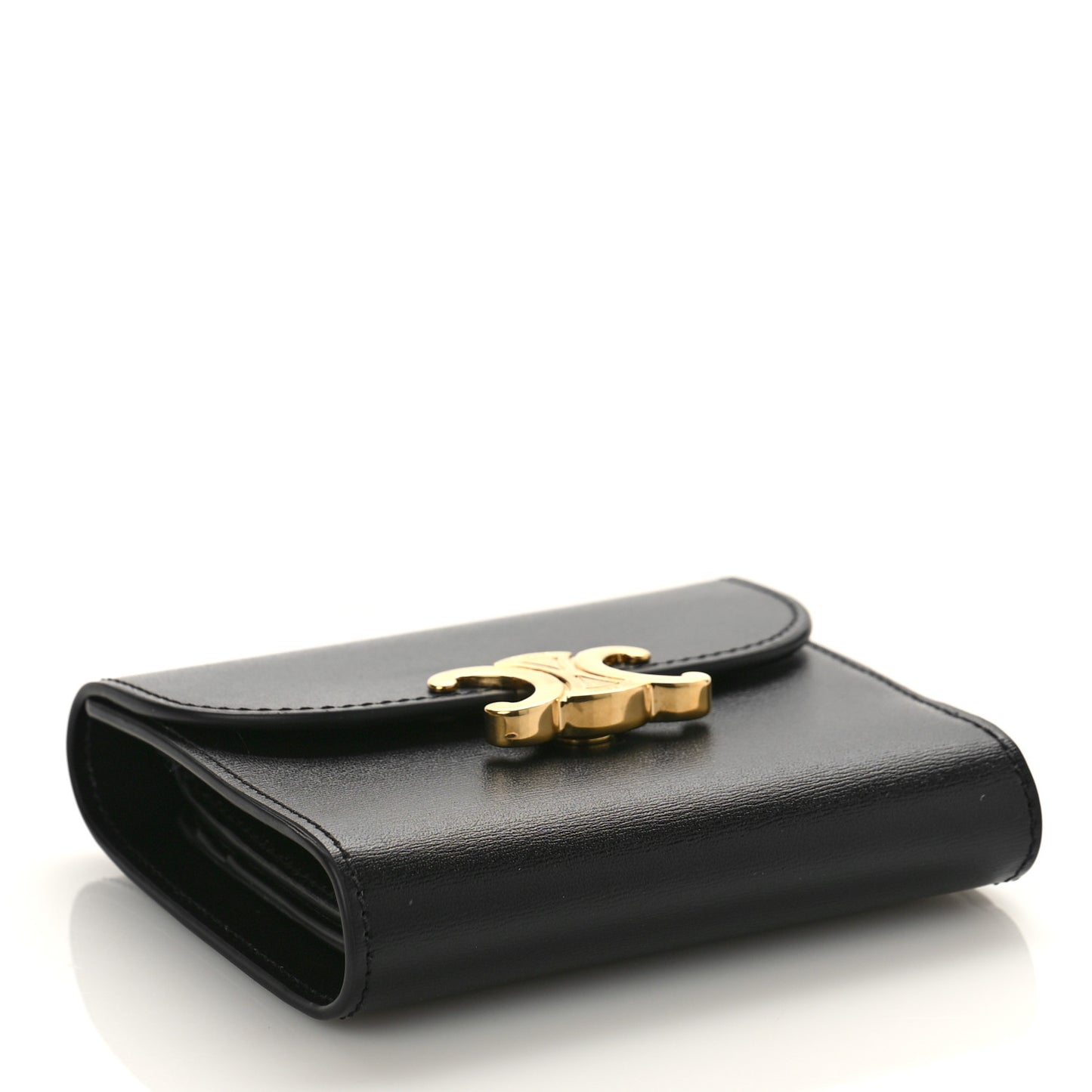 Shiny Calfskin Small Triomphe Wallet Black