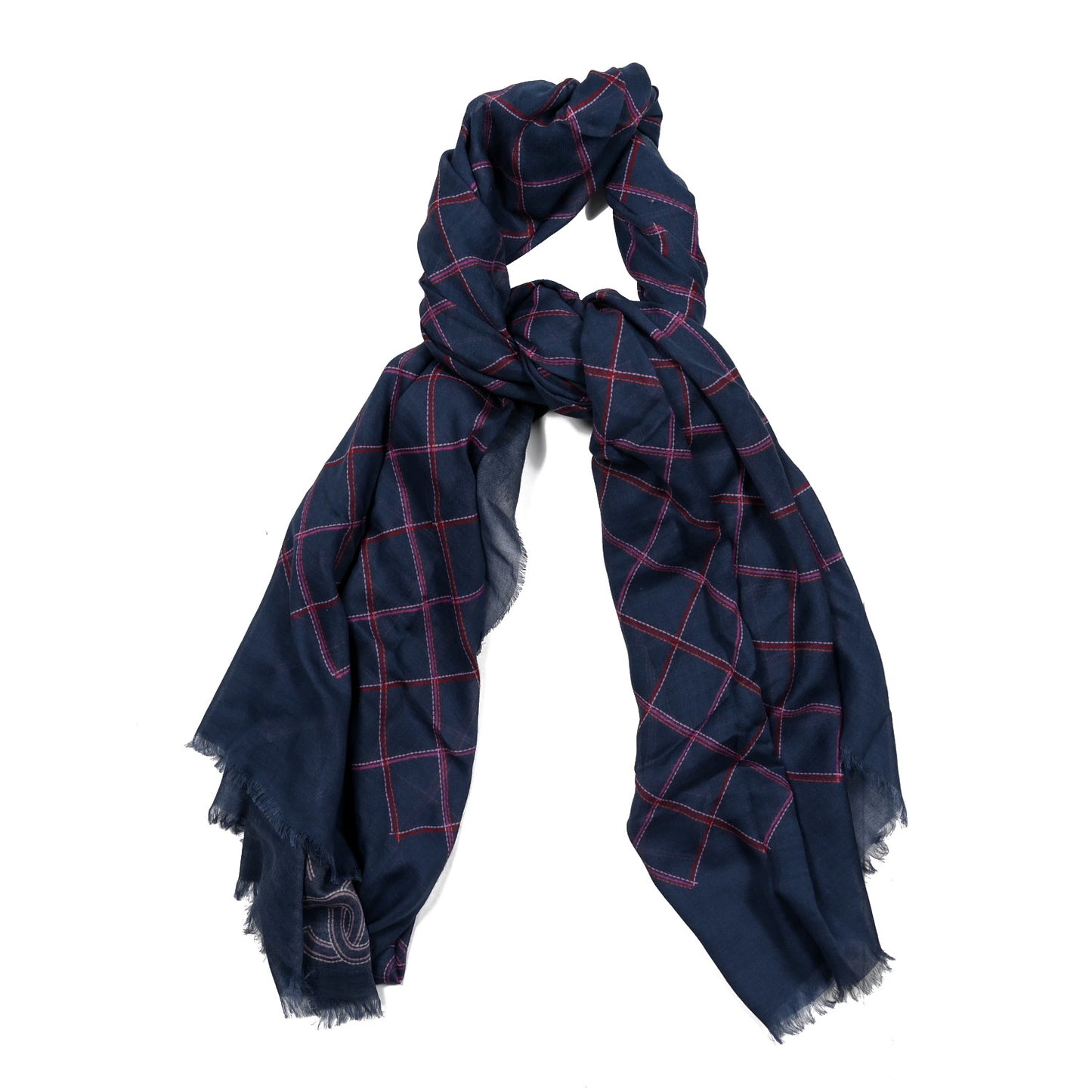 Cotton Cashmere Quilted CC Logo Stole Navy Pink