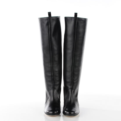 Chanel Calfskin Pearl Knee High Boots 37 Black 2 of 9
