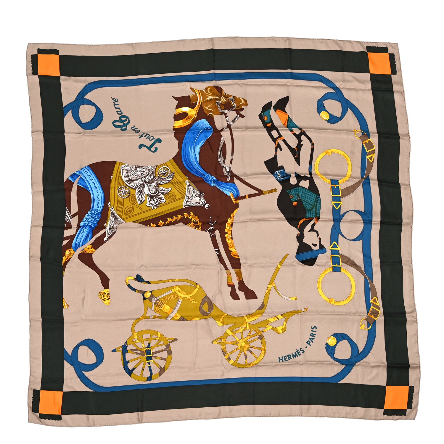 Hermes Silk Tout En Carre Shawl 140 Beige Blue Multicolor 1 of 8