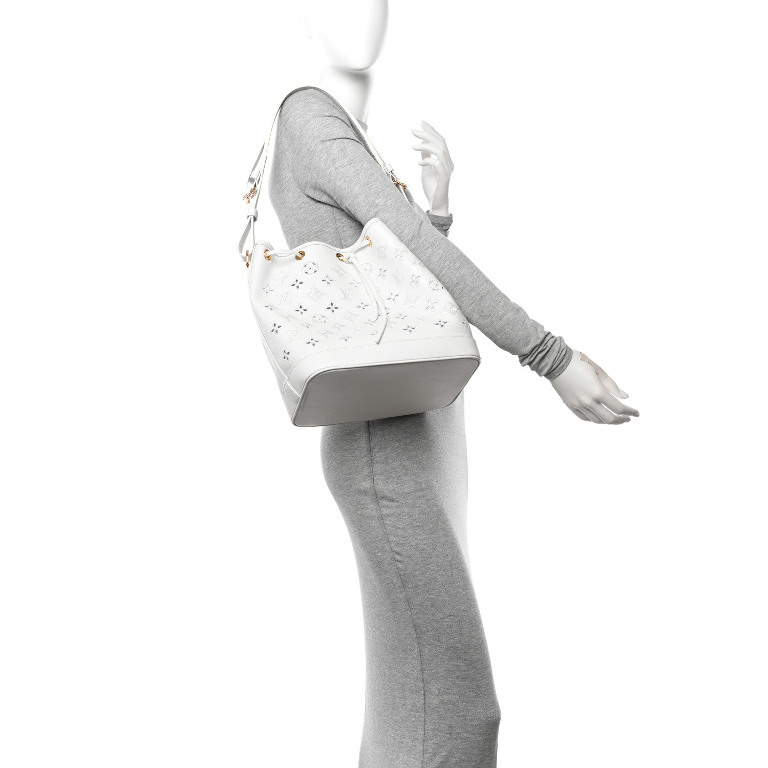 Louis Vuitton Calfskin Monogram Cutout Petit Noe White 2 of 11