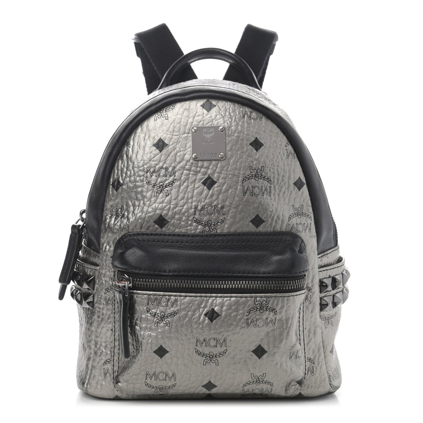 Metallic Visetos Studded X-Mini Bebe Boo Backpack Silver