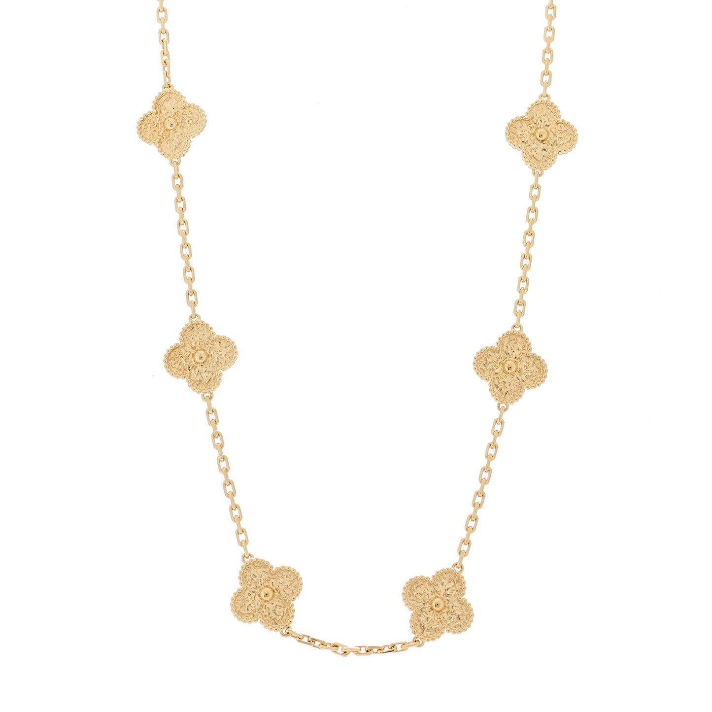 18K Yellow Gold 10 Motifs Guilloche Vintage Alhambra Necklace
