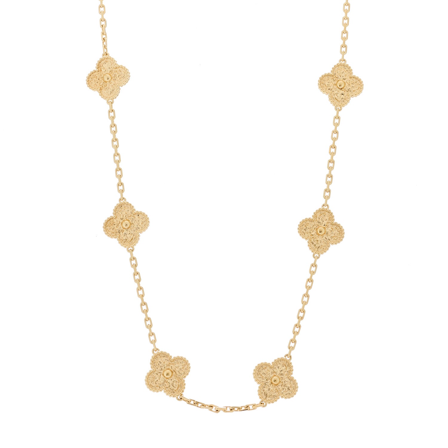 Van Cleef & Arpels 18K Yellow Gold 10 Motifs Guilloche Vintage Alhambra Necklace 1 of 6
