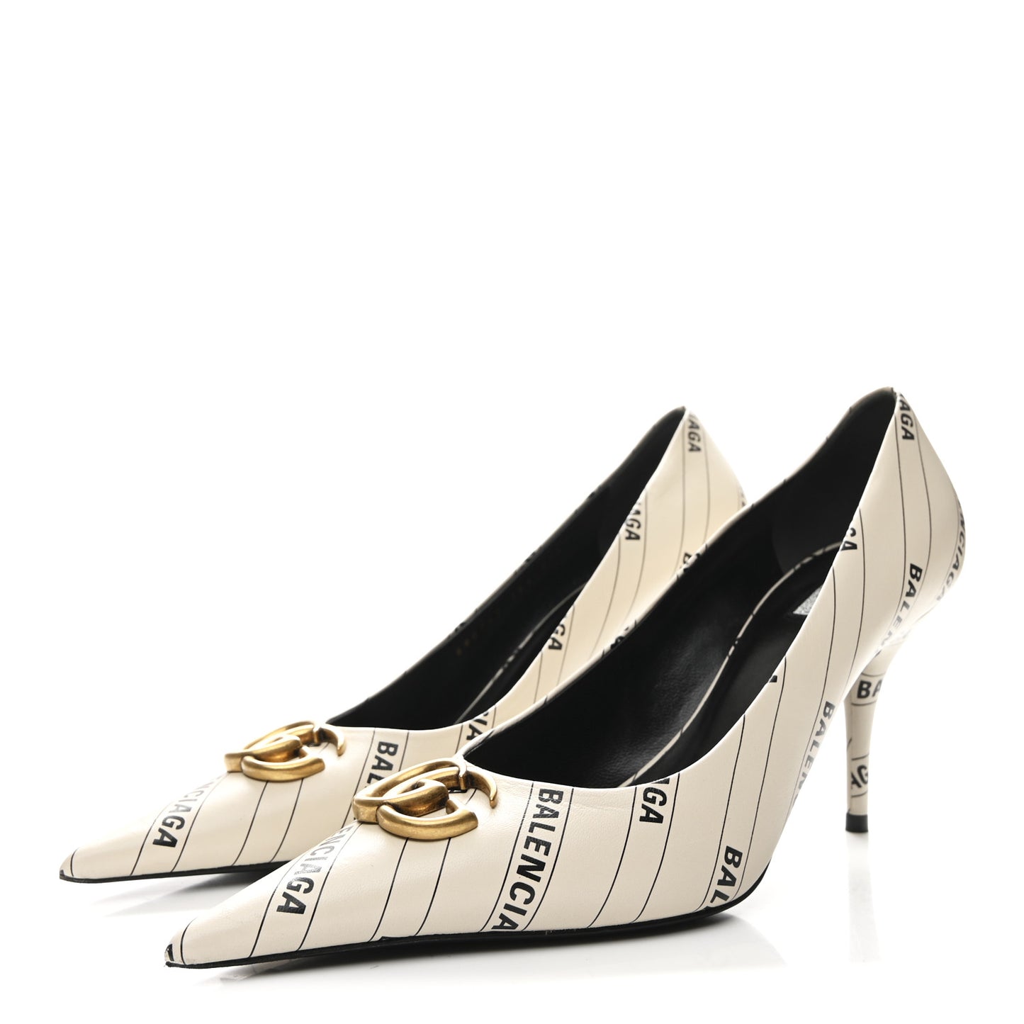 X BALENCIAGA Nappa Charlotte Allover Logo GG Pumps 38.5 Mystic White Black