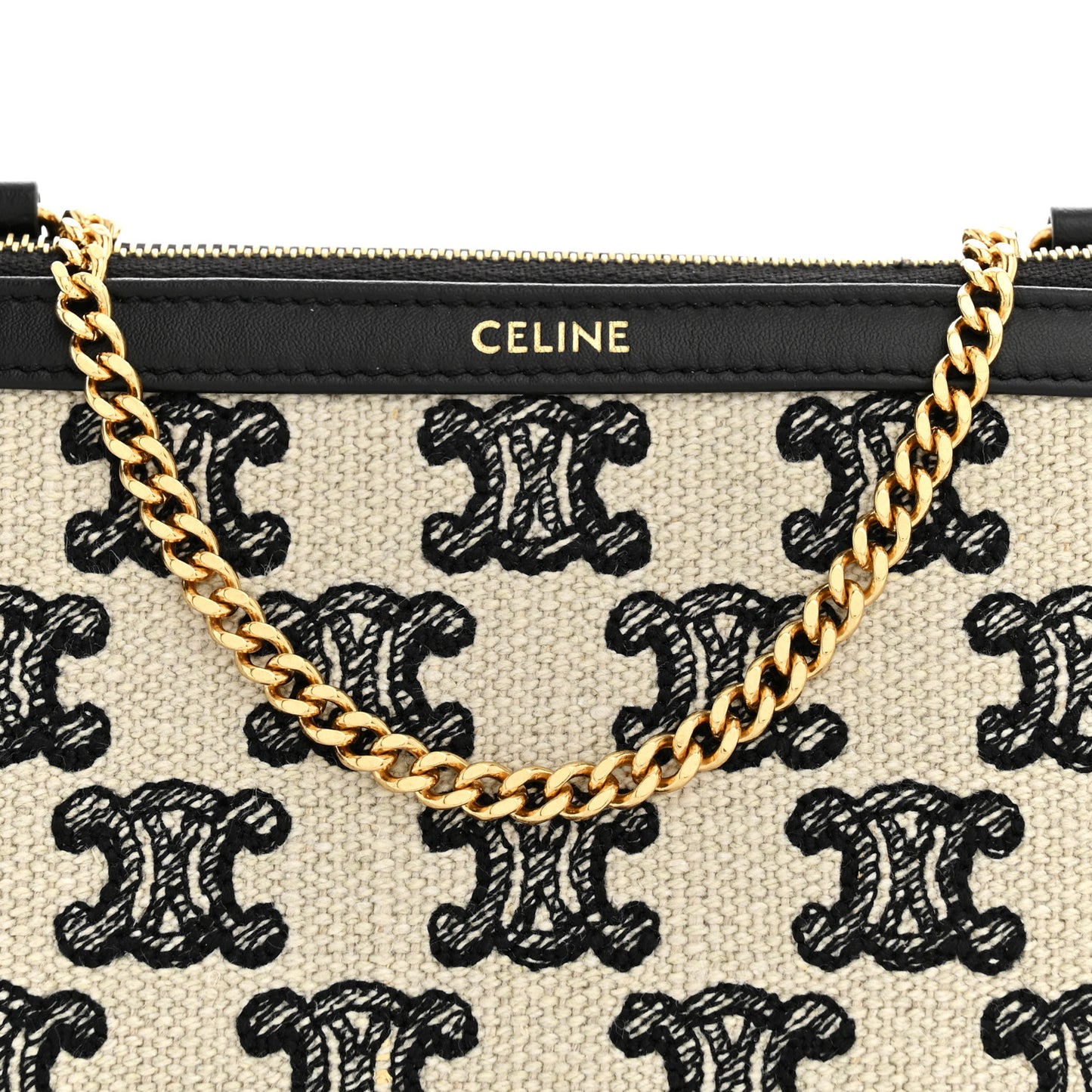 Canvas Calfskin Triomphe Embroidered Clutch On Chain Black
