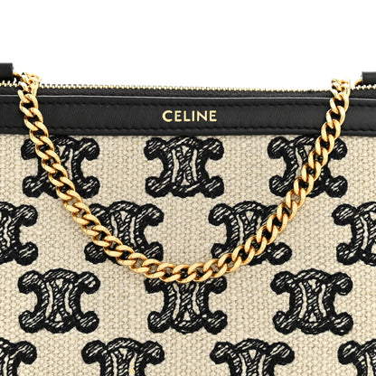 Celine Canvas Calfskin Triomphe Embroidered Clutch On Chain Black 8 of 11