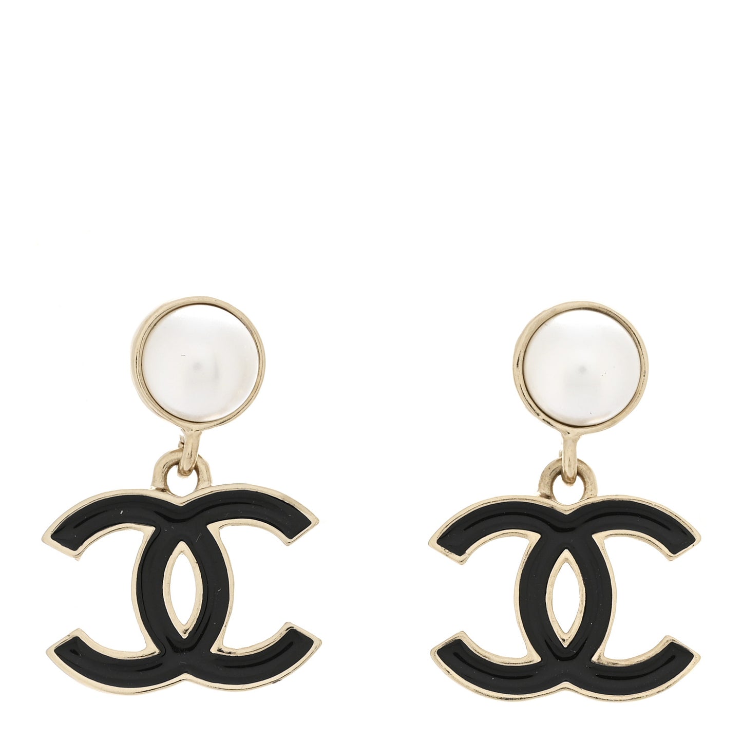 Pearl Enamel CC Drop Earrings Black