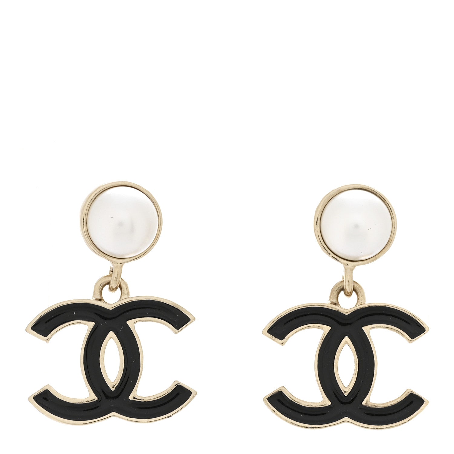 Chanel Pearl Enamel CC Drop Earrings Black 1 of 5