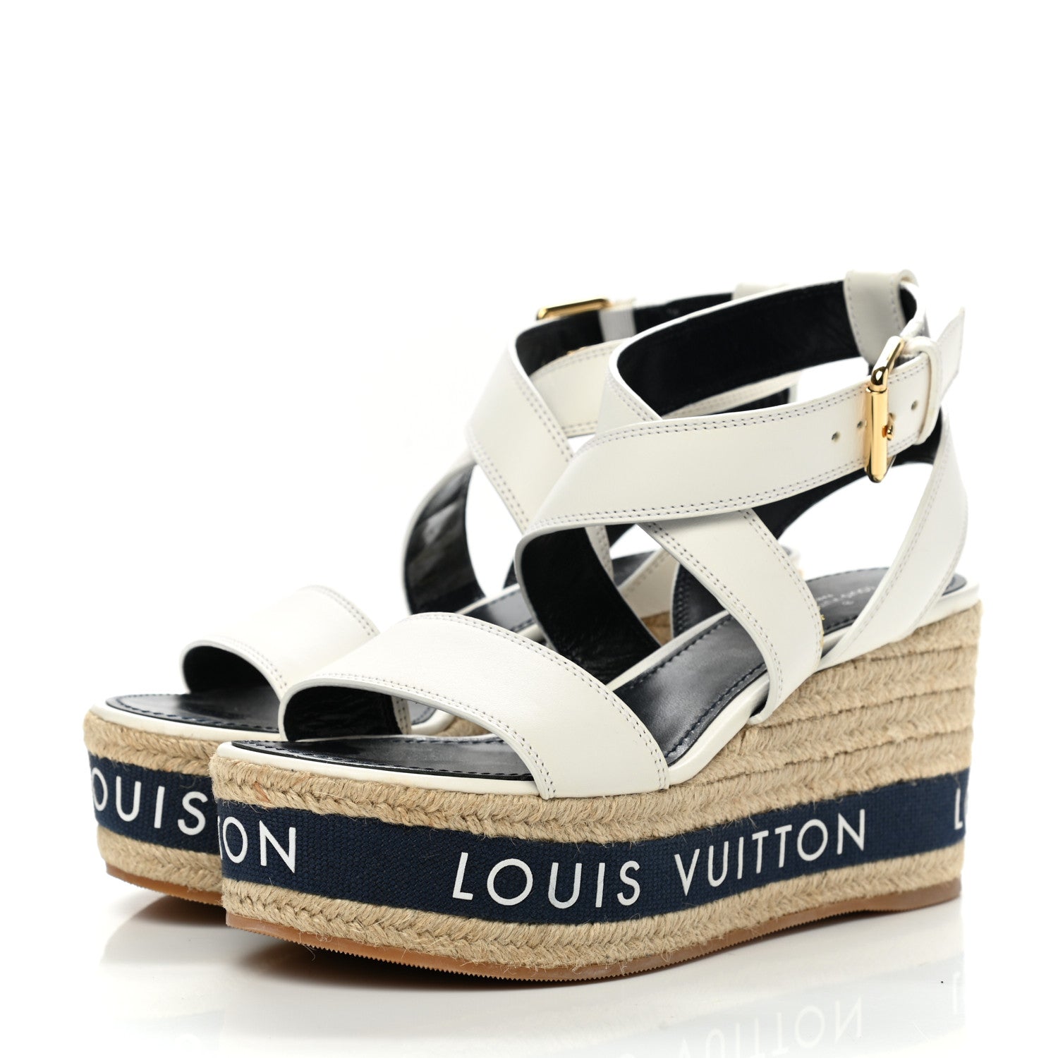 Louis Vuitton Calfskin Boundary Wedge Sandals 38 White 3 of 8